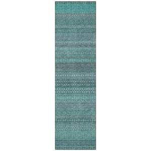 Homeroots 2' X 8' Turquoise Striped Washable Indoor Outdoor Runner Rug Turquoise Polyester 560790