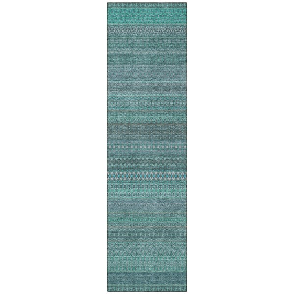 Homeroots 2' X 8' Turquoise Striped Washable Indoor Outdoor Runner Rug Turquoise Polyester 560790
