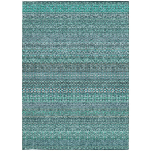 Homeroots 2' Artichoke Green Striped Washable Indoor Outdoor Runner Rug - Stylish, Stain-resistant Design 3' X 5' Polyester 560792