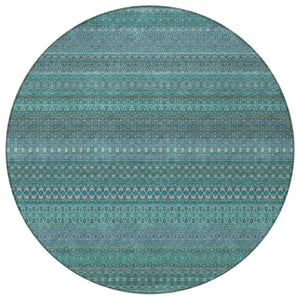 Homeroots 2' Artichoke Green Striped Washable Indoor Outdoor Runner Rug - Stylish, Stain-resistant Design 8' Round Polyester 560794