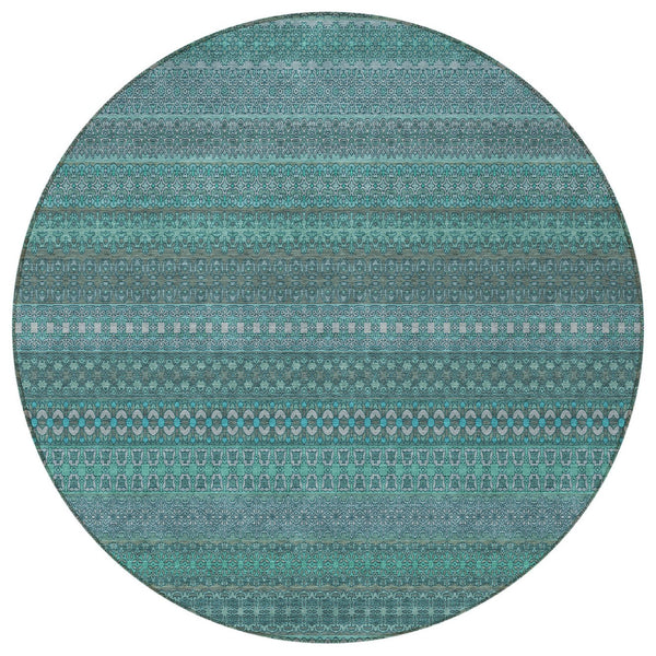 Homeroots 2' Artichoke Green Striped Washable Indoor Outdoor Runner Rug - Stylish, Stain-resistant Design 8' Round Polyester 560794