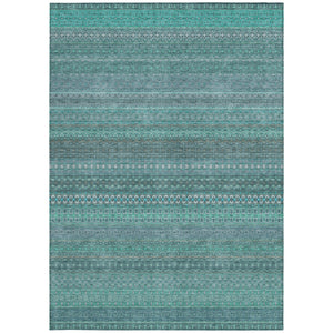 Homeroots 2' Artichoke Green Striped Washable Indoor Outdoor Runner Rug - Stylish, Stain-resistant Design 8' X 10' Polyester 560795