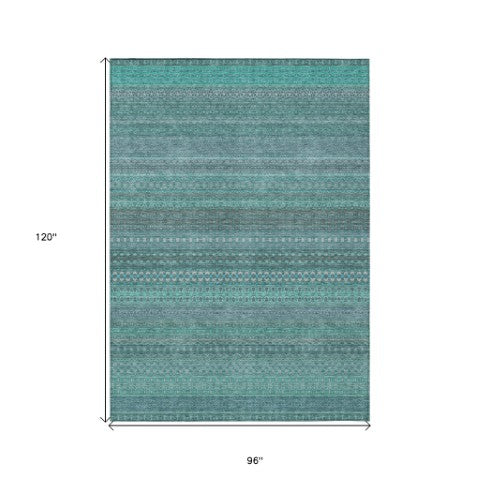 Homeroots 2' Artichoke Green Striped Washable Indoor Outdoor Runner Rug - Stylish, Stain-resistant Design 8' X 10' Polyester 560795