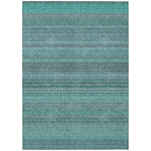 HomeRoots 5' Artichoke Green Striped Indoor Outdoor Area Rug - Durable, Washable, Stain Resistant and Stylish 8' X 10' 560795