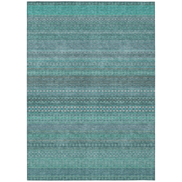 Homeroots 9' X 12' Turquoise Striped Washable Non Skid Indoor Outdoor Area Rug Turquoise Polyester 560796