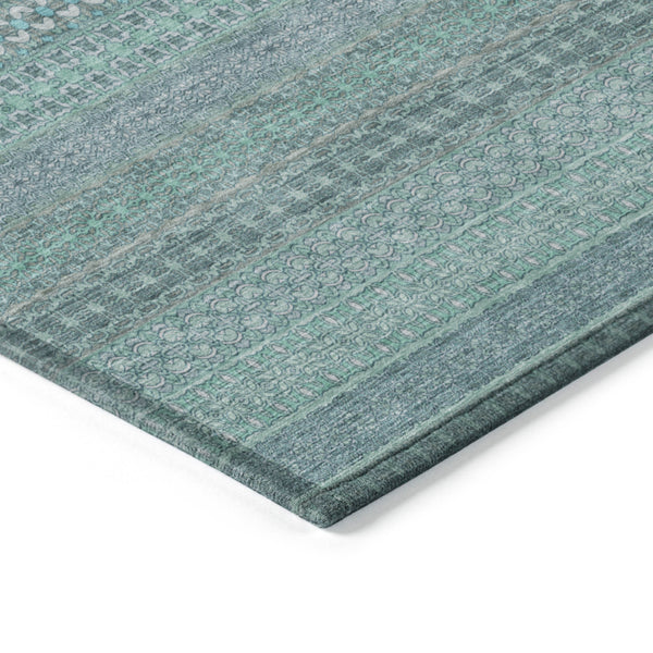 Homeroots 9' X 12' Turquoise Striped Washable Non Skid Indoor Outdoor Area Rug Turquoise Polyester 560796