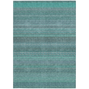 Homeroots 9' X 12' Turquoise Striped Washable Non Skid Indoor Outdoor Area Rug Turquoise Polyester 560796