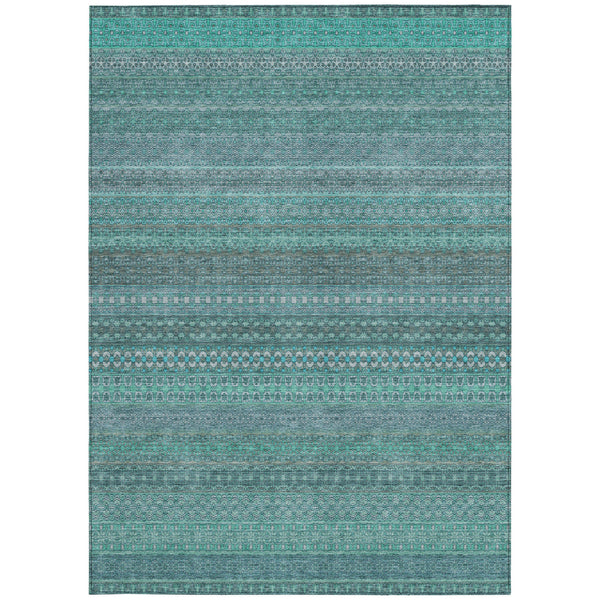 Homeroots 9' X 12' Turquoise Striped Washable Non Skid Indoor Outdoor Area Rug Turquoise Polyester 560796