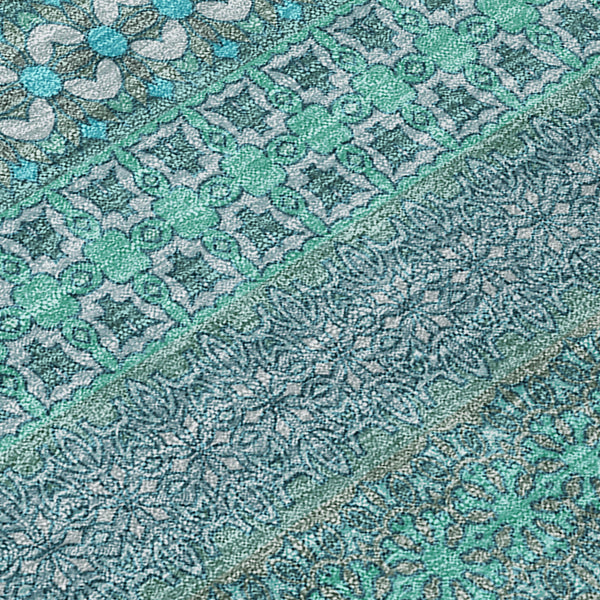 Homeroots 9' X 12' Turquoise Striped Washable Non Skid Indoor Outdoor Area Rug Turquoise Polyester 560796