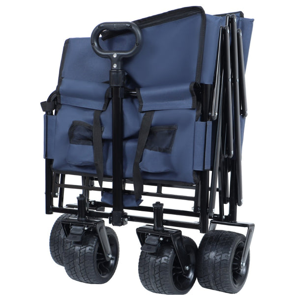 English Elm 3-in-1 Convertible Folding Wagon with 500lb Steel Frame and All-terrain Swivel Wheels Dark Blue W2932P390460