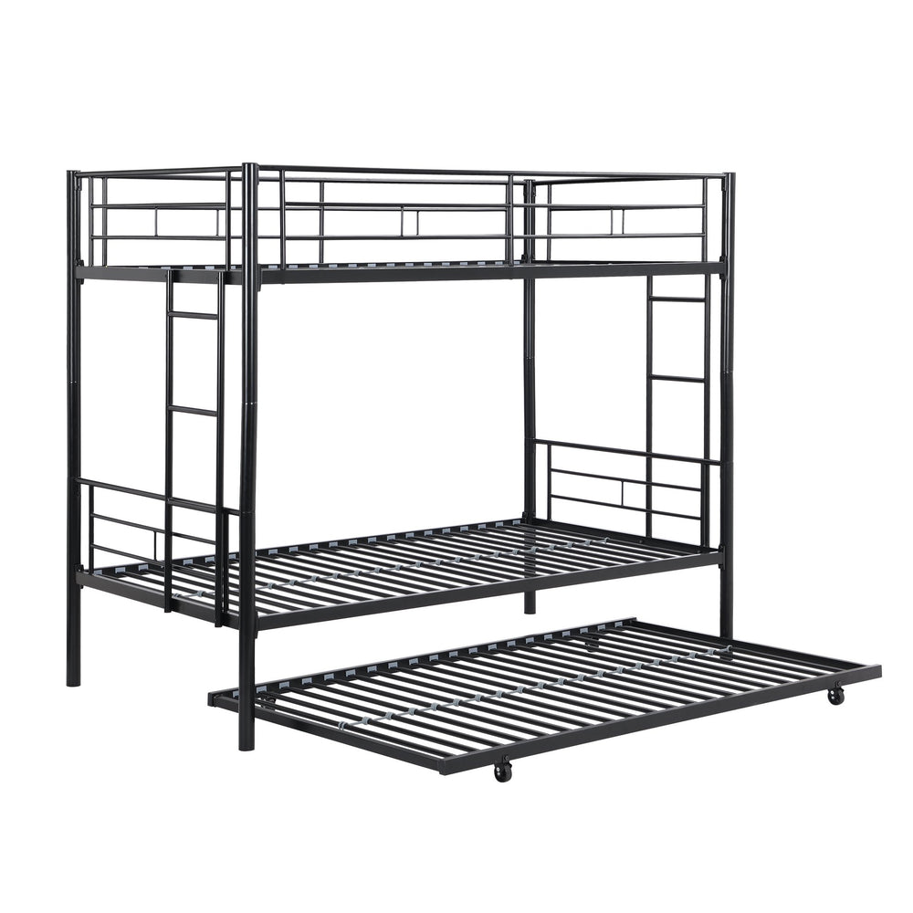 English Elm Twin Twin Over Twin Metal Bunk Bed with Trundle Black - Space-Saving, Sturdy Steel Frame, Quiet Stairs W2297P293753