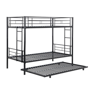English Elm Twin Twin Over Twin Metal Bunk Bed with Trundle Black - Space-Saving, Sturdy Steel Frame, Quiet Stairs W2297P293753
