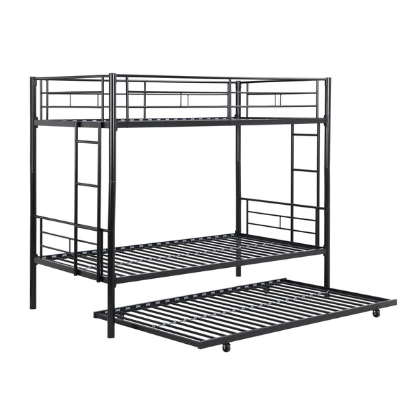 English Elm Twin Twin Over Twin Metal Bunk Bed with Trundle Black - Space-Saving, Sturdy Steel Frame, Quiet Stairs W2297P293753