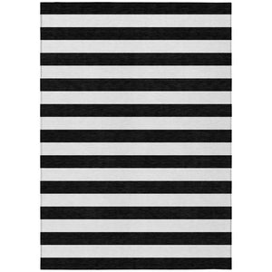 HomeRoots 5' Striped Washable Area Rug - Modern Black and White Design for Indoor or Outdoor Spaces, Durable! 10' X 14' 560806