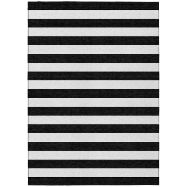 HomeRoots 5' Striped Washable Area Rug - Modern Black and White Design for Indoor or Outdoor Spaces, Durable! 10' X 14' 560806