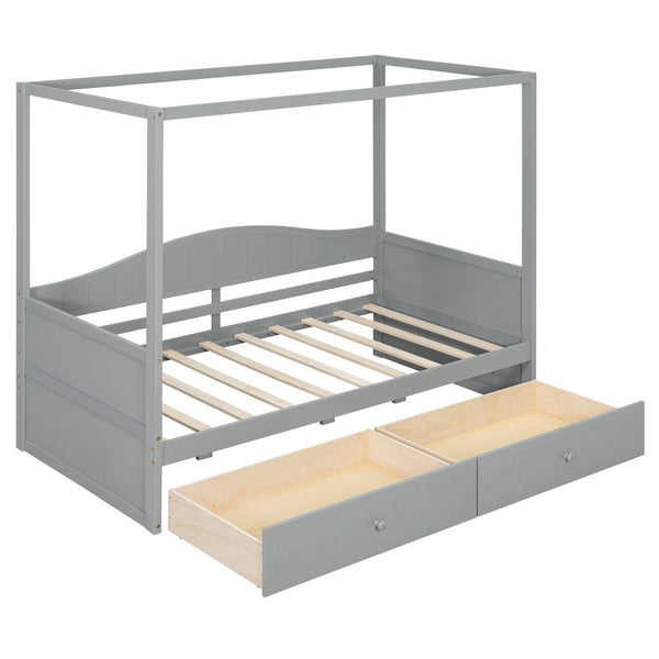 English Elm Twin Canopy Daybed with Pull Out Trundle Pinewood Frame for Kids or Guest Rooms N708P373435E