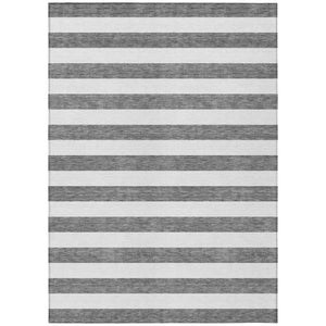 HomeRoots 5' Striped Washable Area Rug - Modern Black and White Design for Indoor or Outdoor Spaces, Durable! 10' X 14' 560815