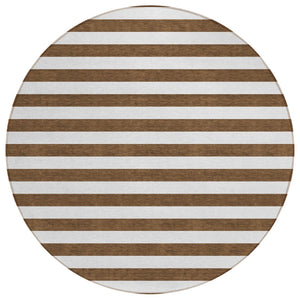 HomeRoots 5' Striped Washable Area Rug - Modern Black and White Design for Indoor or Outdoor Spaces, Durable! 8' Round 560821
