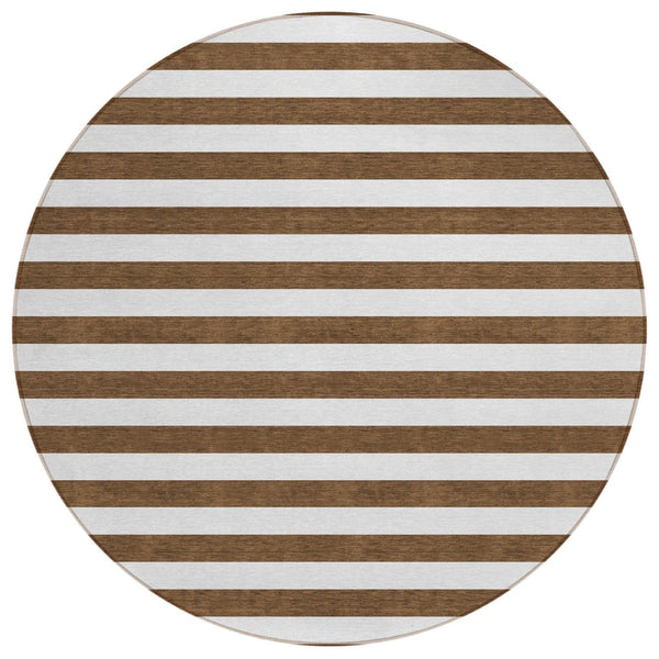 HomeRoots 5' Striped Washable Area Rug - Modern Black and White Design for Indoor or Outdoor Spaces, Durable! 8' Round 560821