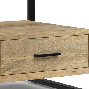 English Elm Riverside Handcrafted Mango Wood Bedside Table with Black Metal Frame, Drawer & Open Storage — Natural Finish B136P203433