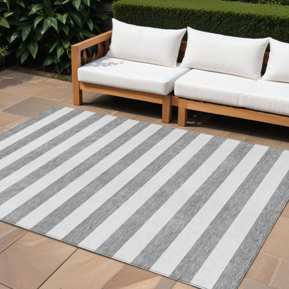 HomeRoots 5' Striped Washable Area Rug - Modern Black and White Design for Indoor or Outdoor Spaces, Durable! 10' X 14' 560842