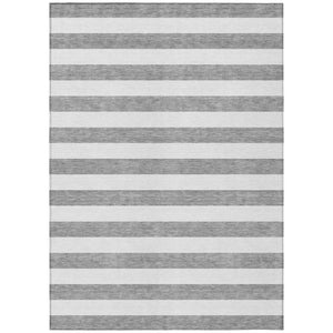 HomeRoots 5' Striped Washable Area Rug - Modern Black and White Design for Indoor or Outdoor Spaces, Durable! 10' X 14' 560842