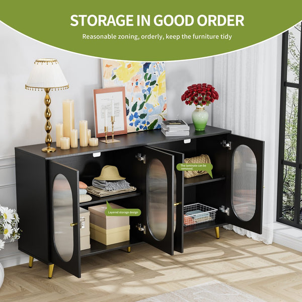 English Elm Modern Accent Sideboard Cabinet with Acrylic Doors, Spacious Adjustable-Shelf Storage Console for Kitchen Dining Hallway Office, Black W578P186749