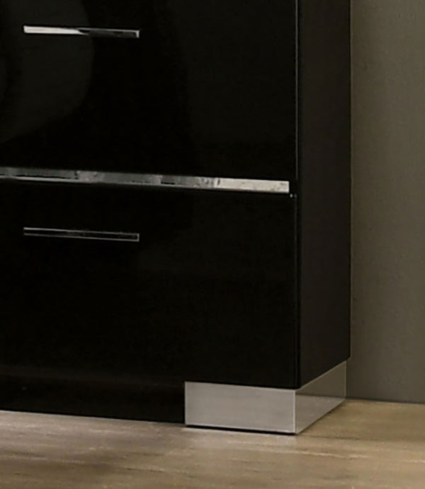 English Elm Black Sleek Chest with Gold Accents and Acrylic Trim, Dust‑Proof Drawers, Metal Bracket Legs, Modern Appeal Black 39 L x 22 W x 57 H B2741P371023