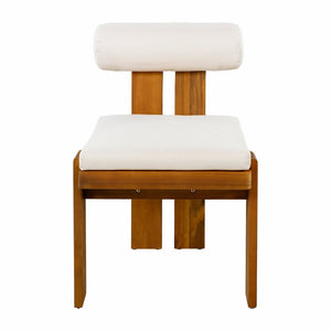 English Elm Outdoor Acacia Wood Dining Chairs Set of 2 with Sculptural Cylindrical Backrest Cushions N776P387625B