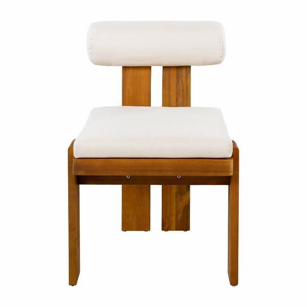 English Elm Outdoor Acacia Wood Dining Chairs Set of 2 with Sculptural Cylindrical Backrest Cushions N776P387625B