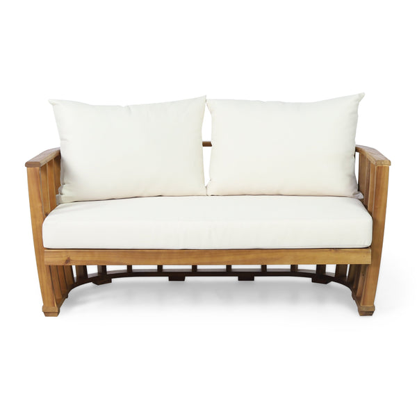 English Elm Christopher Knight Home® - Outdoor Acacia Wood Loveseat & Coffee Table Set with Teak Top, Beige Cushions, Durable Patio Duo 70457.00BGE