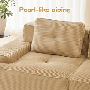 English Elm Modern Corduroy Sectional Sofa Deep Seat V Shape Tufted Couch with Movable Ottoman Camel W714S01588
