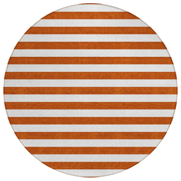 HomeRoots 5' Striped Washable Area Rug - Modern Black and White Design for Indoor or Outdoor Spaces, Durable! 8' Round 560902