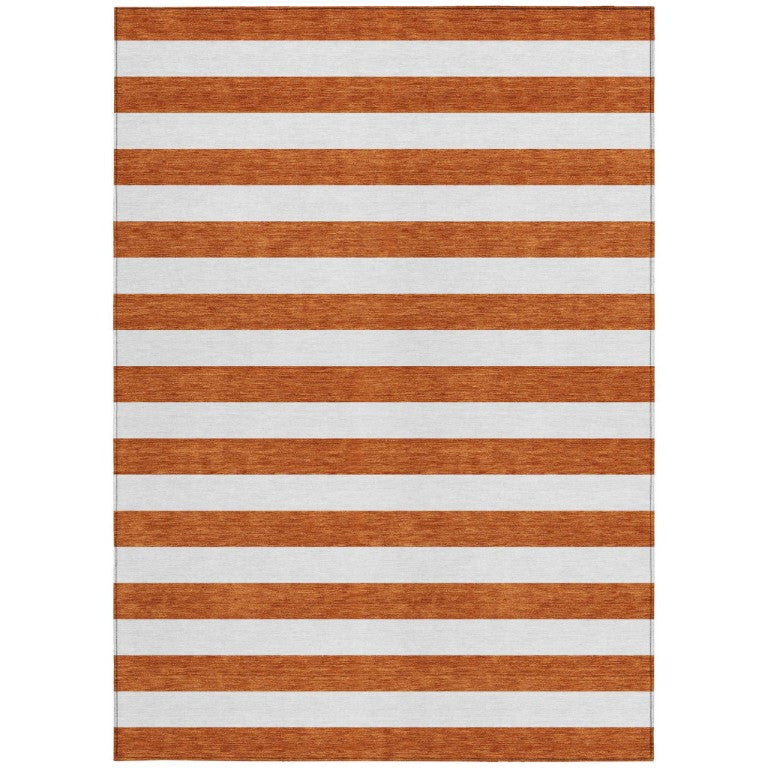9x12 Orange Stripe Indoor Outdoor Area Rug Washable Uv Resistant Non-skid Backing