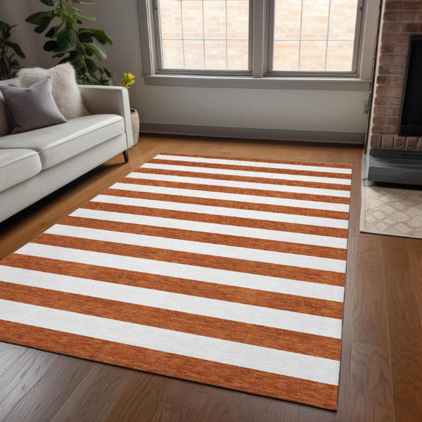 9x12 Orange Stripe Indoor Outdoor Area Rug Washable Uv Resistant Non-skid Backing