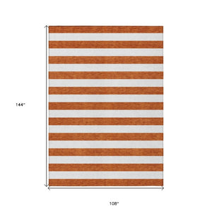 9x12 Orange Stripe Indoor Outdoor Area Rug Washable Uv Resistant Non-skid Backing