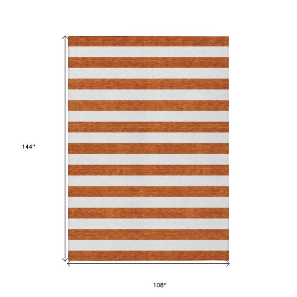 9x12 Orange Stripe Indoor Outdoor Area Rug Washable Uv Resistant Non-skid Backing