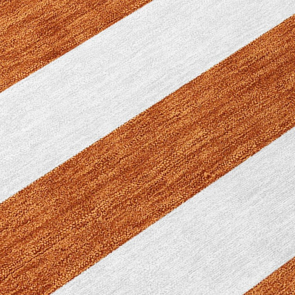 9x12 Orange Stripe Indoor Outdoor Area Rug Washable Uv Resistant Non-skid Backing