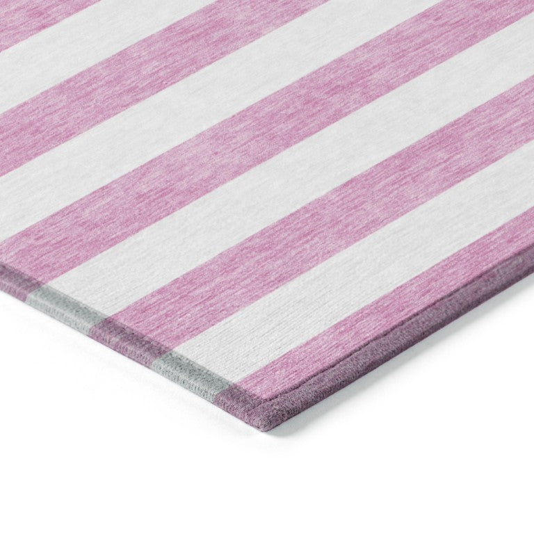 HomeRoots 5x8 Pink White Stripe Indoor Outdoor Rug Washable Non Skid Stain Resistant 560910