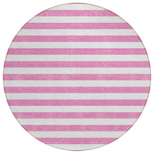 HomeRoots 5' Striped Washable Area Rug - Modern Black and White Design for Indoor or Outdoor Spaces, Durable! 8' Round 560911