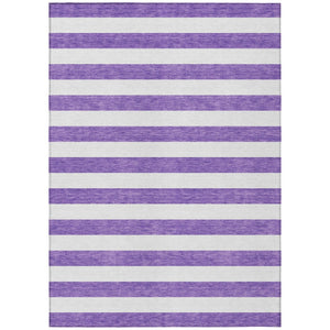 HomeRoots 5' Striped Washable Area Rug - Modern Black and White Design for Indoor or Outdoor Spaces, Durable! Purple 560922