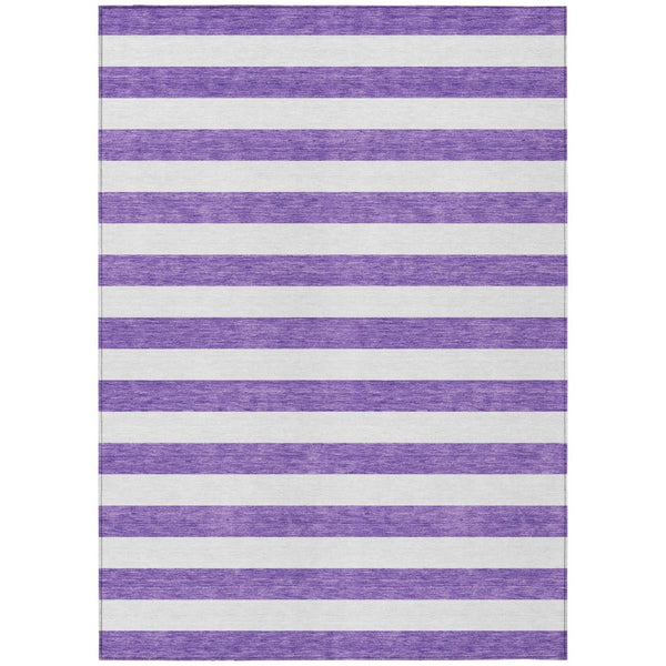 HomeRoots 5' Striped Washable Area Rug - Modern Black and White Design for Indoor or Outdoor Spaces, Durable! Purple 560922