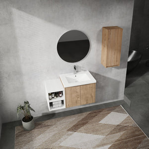 English Elm 36" Wall-Mounted Bathroom Vanity With Resin Sink & Side Cabinet - Modern Storage, Soft-Close Design W999S00224