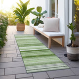 Homeroots 2' X 8' Artichoke Green Striped Washable Indoor Outdoor Runner Rug Aloe Polyester 560979