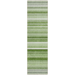 Homeroots 2' X 8' Artichoke Green Striped Washable Indoor Outdoor Runner Rug Aloe Polyester 560979