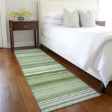 Homeroots 2' X 8' Artichoke Green Striped Washable Indoor Outdoor Runner Rug Aloe Polyester 560979