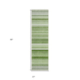 Homeroots 2' X 8' Artichoke Green Striped Washable Indoor Outdoor Runner Rug Aloe Polyester 560979