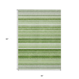 Homeroots 3' X 5' Artichoke Green Striped Washable Non Skid Indoor Outdoor Area Rug Aloe Polyester 560981