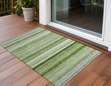 Homeroots 3' X 5' Artichoke Green Striped Washable Non Skid Indoor Outdoor Area Rug Aloe Polyester 560981