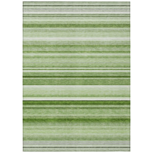 Homeroots 3' X 5' Artichoke Green Striped Washable Non Skid Indoor Outdoor Area Rug Aloe Polyester 560981